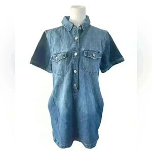 Kancan Tasha Denim Shirt Dress With Side Pockets! Short Sleeve Size Large